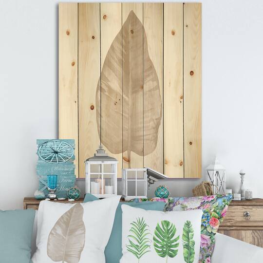 Designart - Dried Leaf Plant Beige On White